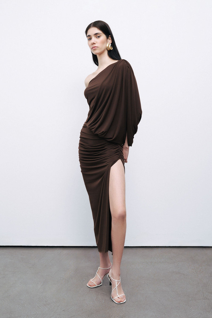 Brown Draped Detail Maxi Dress