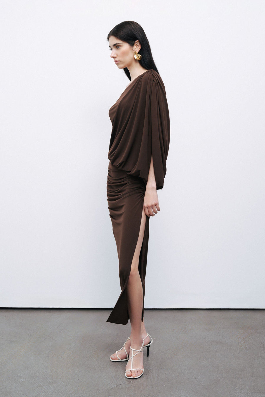 Brown Draped Detail Maxi Dress