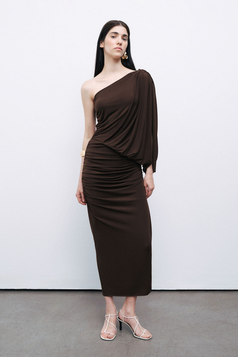 Brown Draped Detail Maxi Dress