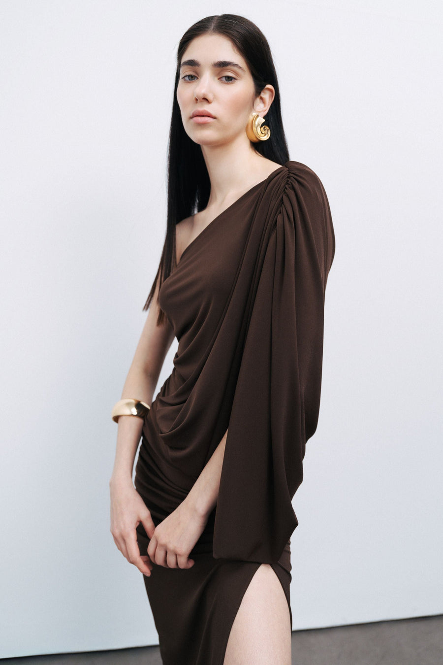 Brown Draped Detail Maxi Dress