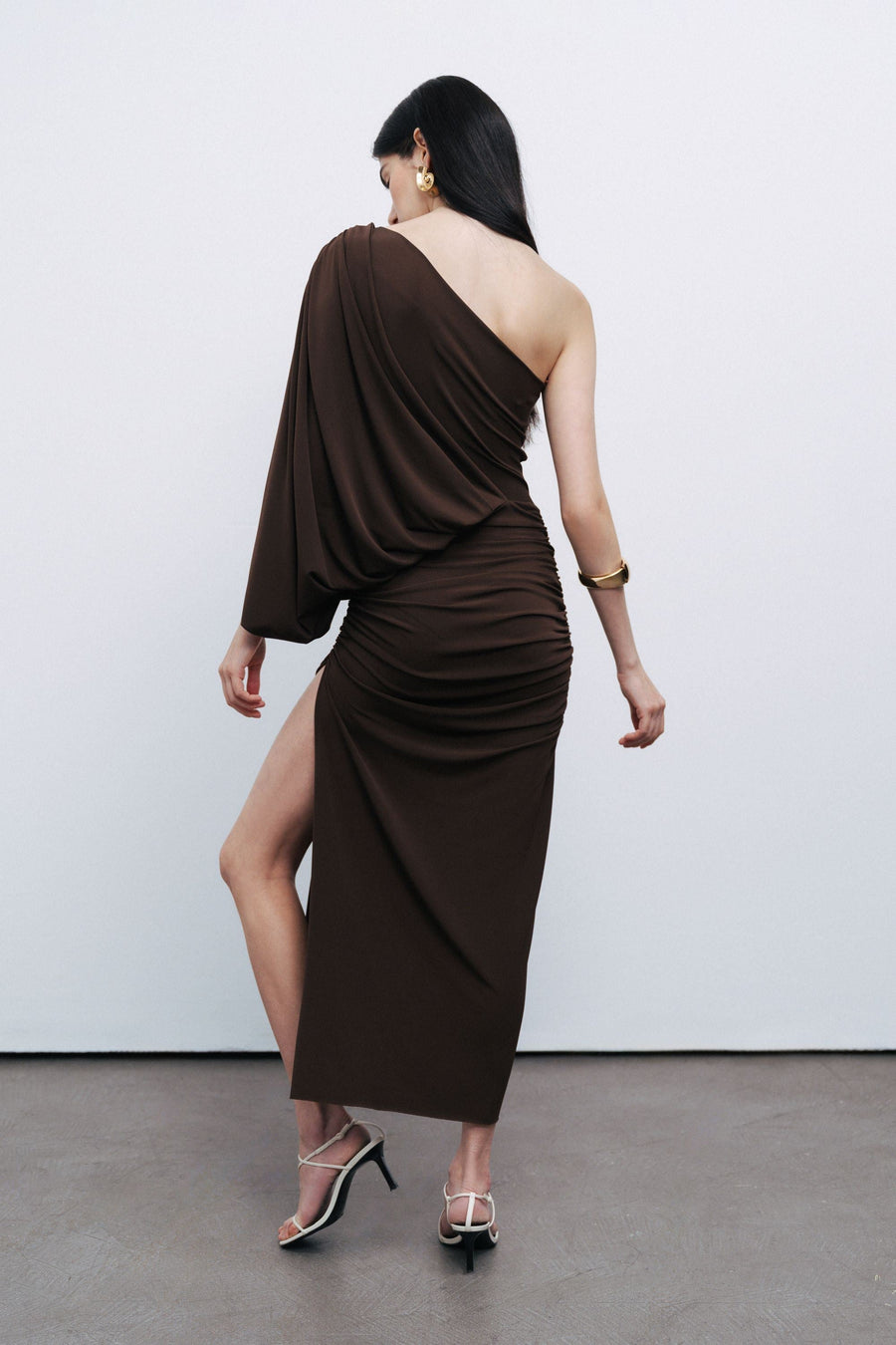 Brown Draped Detail Maxi Dress