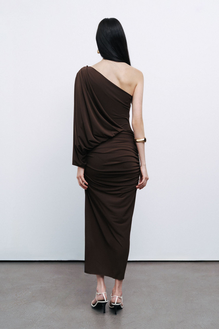 Brown Draped Detail Maxi Dress