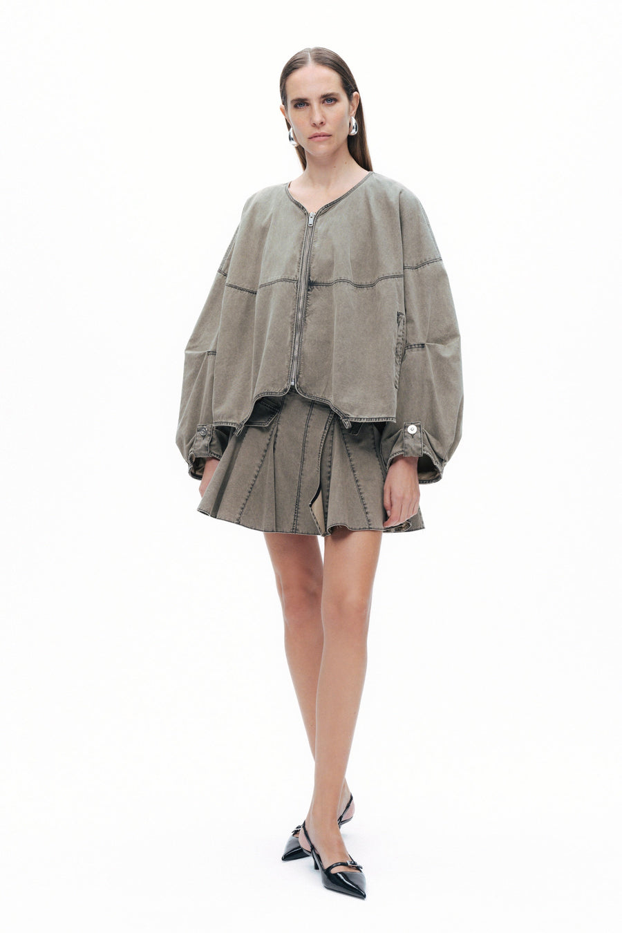 Khaki Asymmetrical Cut Jacket
