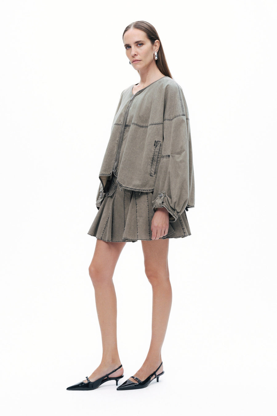 Khaki Asymmetrical Cut Jacket