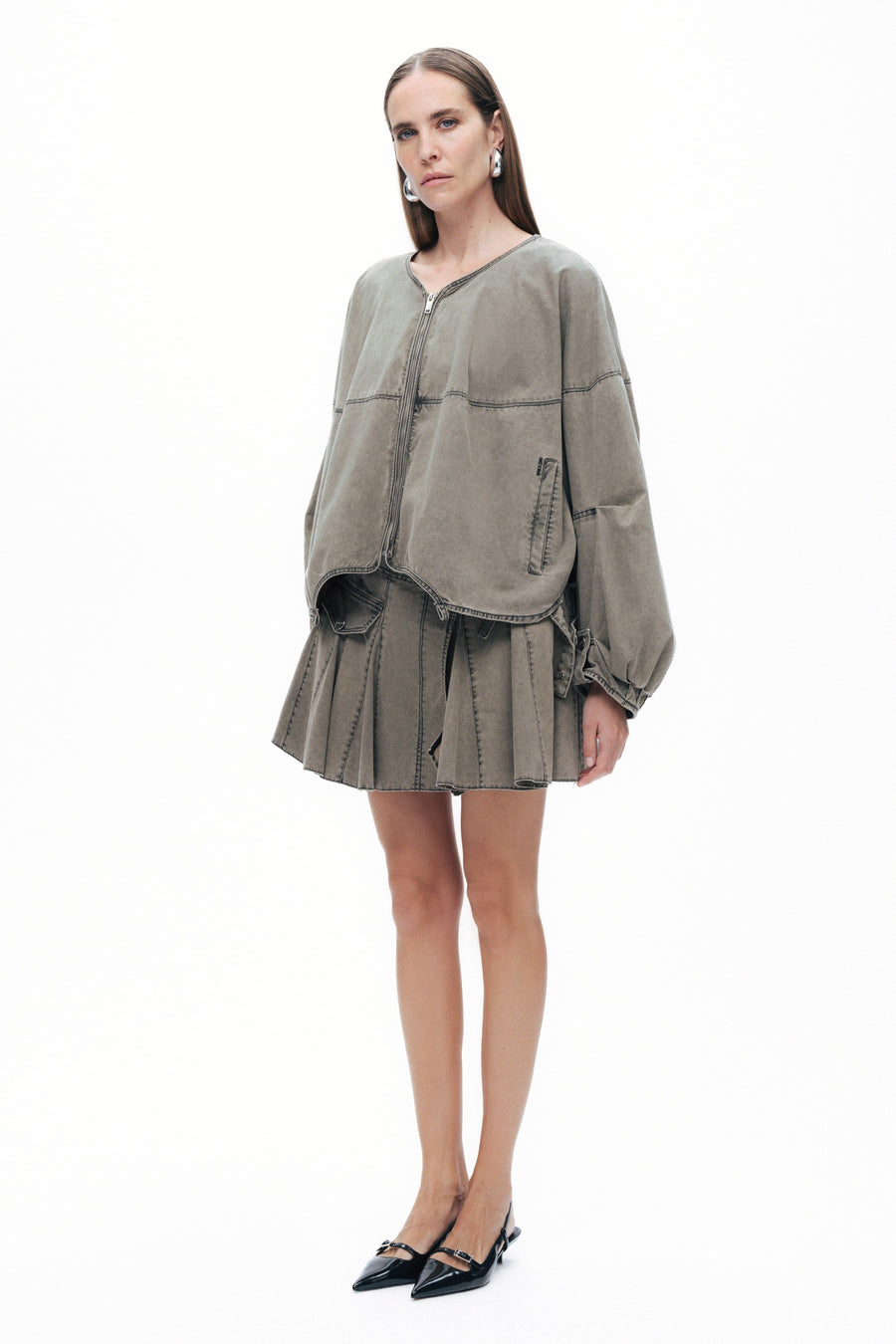Khaki Asymmetrical Cut Jacket