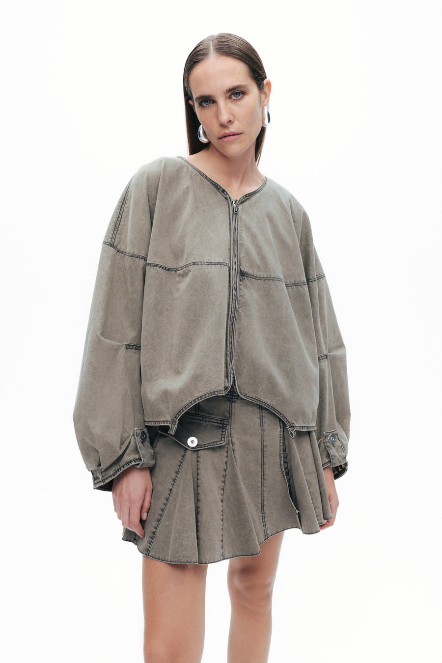 Khaki Asymmetrical Cut Jacket