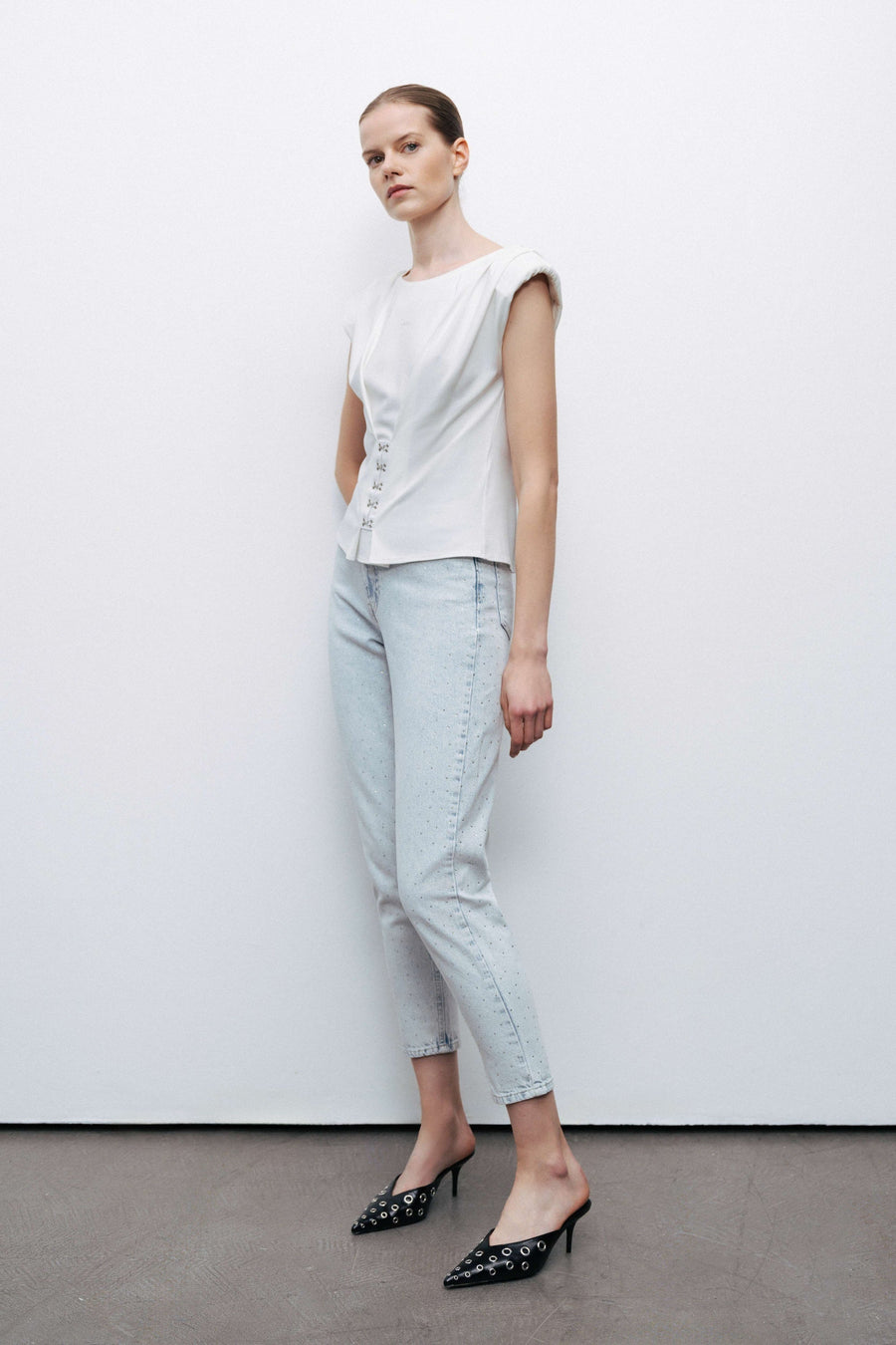 Off-White T-Shirt with Agraffe Accessory Detail