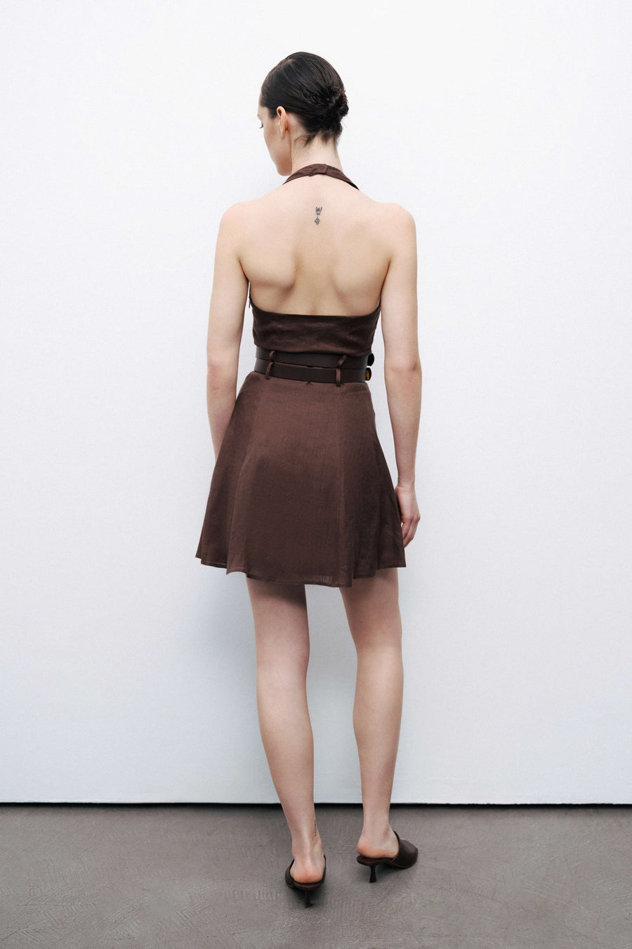 Coffee Double Belt Detailed Mini Dress
