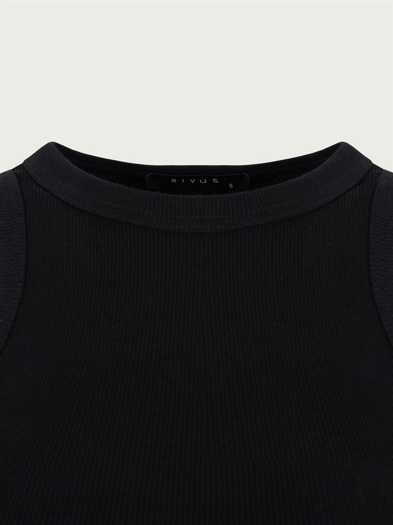 Swim Neck Ribbed Tank- Black