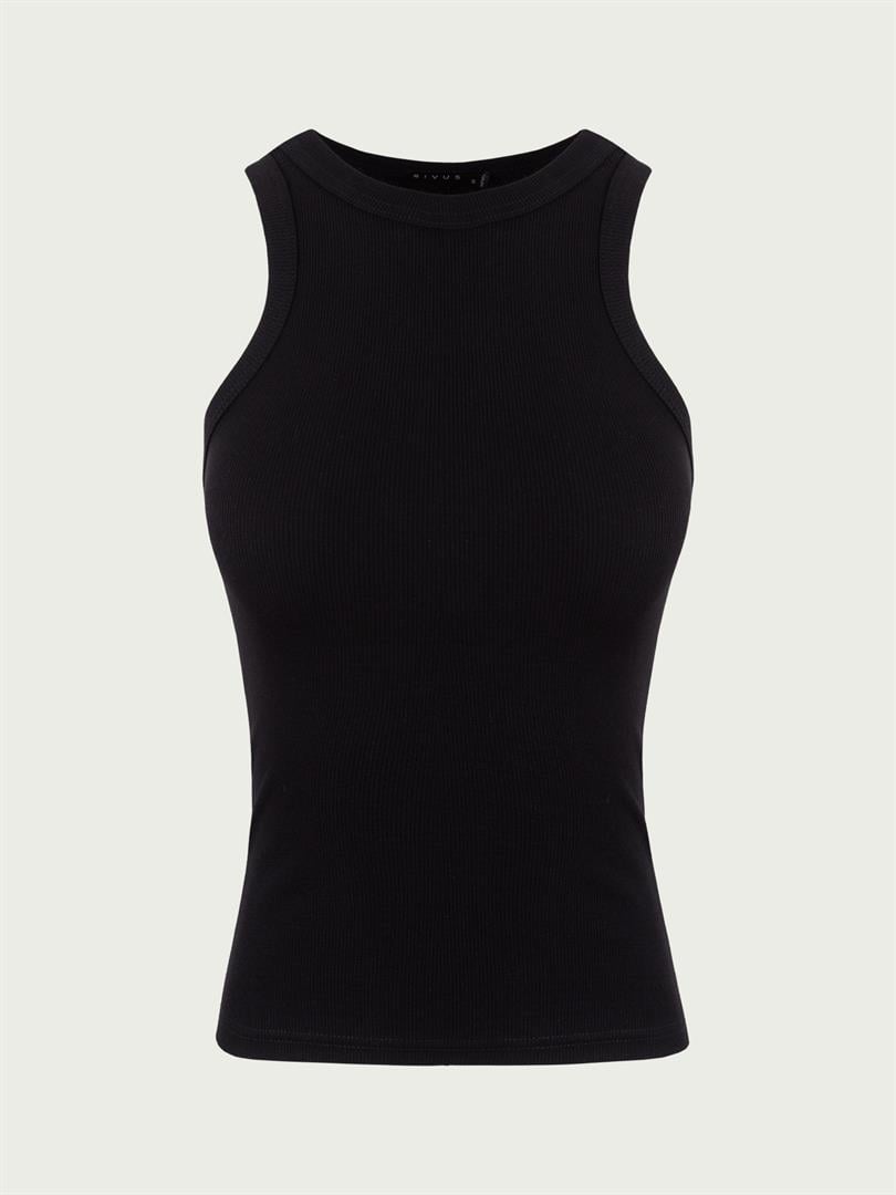 Swim Neck Ribbed Tank- Black