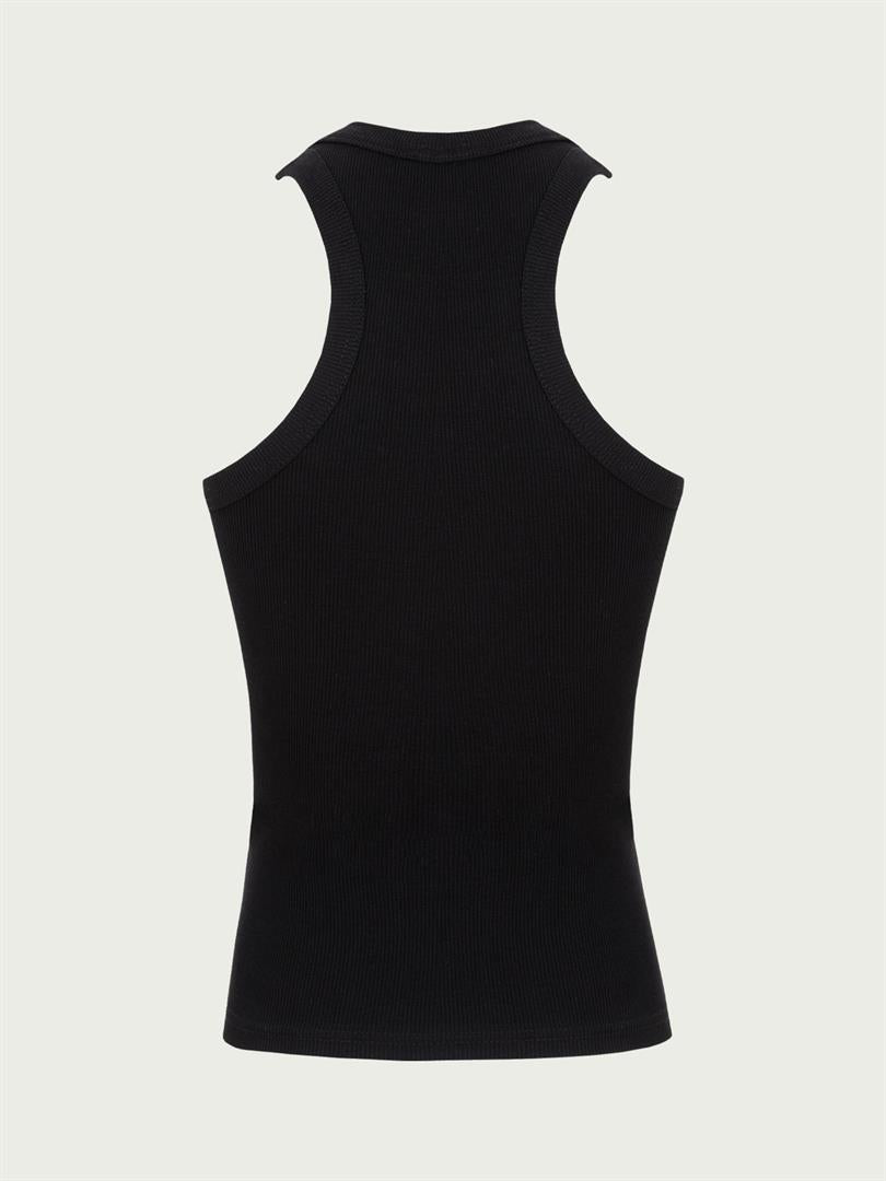 Swim Neck Ribbed Tank- Black