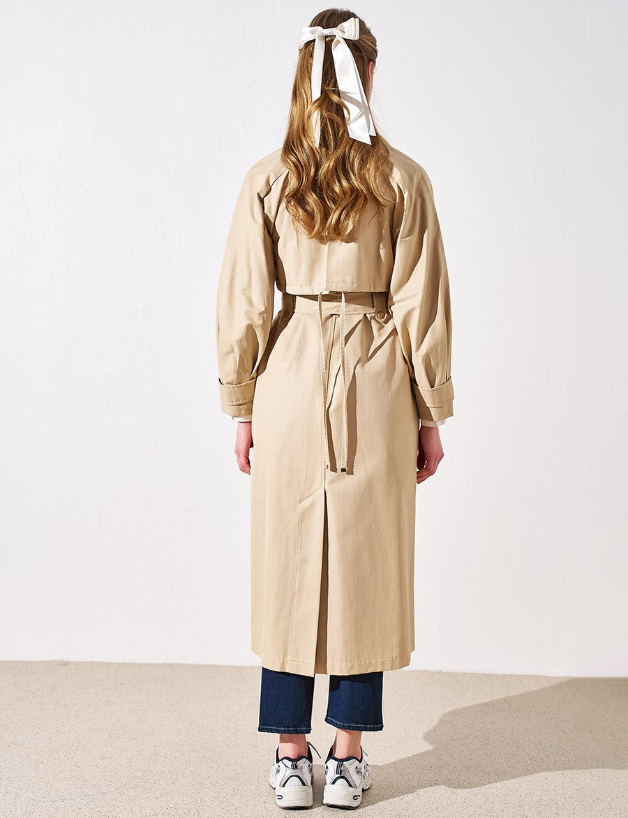 Wide Lapel Trench Coat Beige