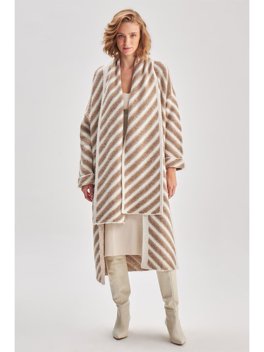Shawl Collar Long Beige Knitwear Cardigan Fınal Item - Porterist 1