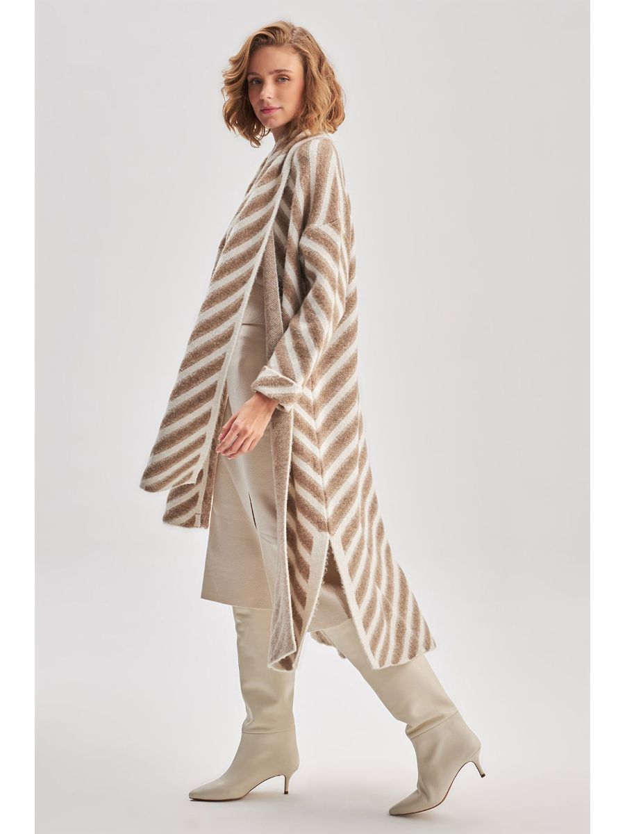 Shawl Collar Long Beige Knitwear Cardigan Fınal Item - Porterist 2