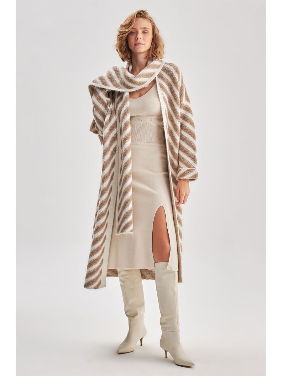 Shawl Collar Long Beige Knitwear Cardigan Fınal Item - Porterist 3