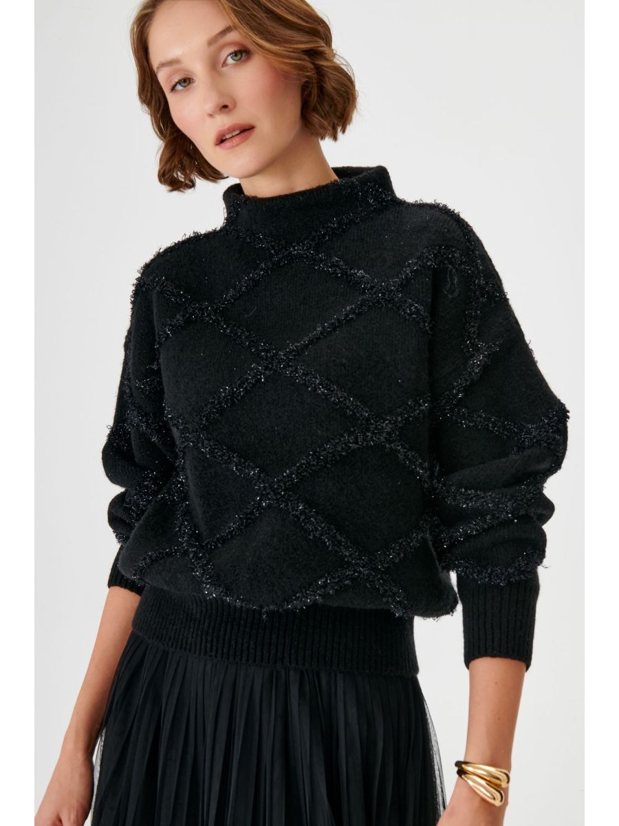 Glittery Baklava Patterned Black Knitwear Sweater Fınal Item - Porterist 2
