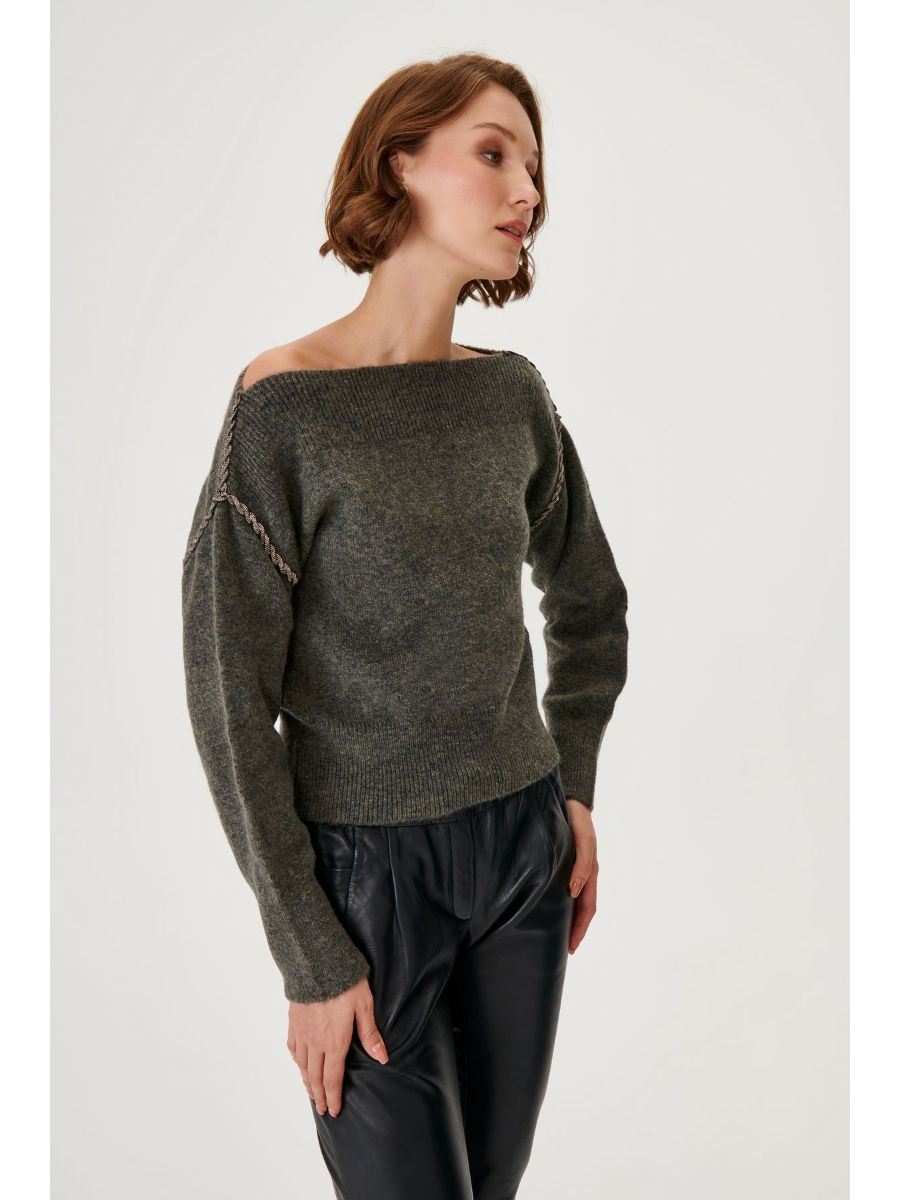 Grey Knitwear Sweater With Handcrafted Spiral Strip Detail Fınal Item - Porterist 1