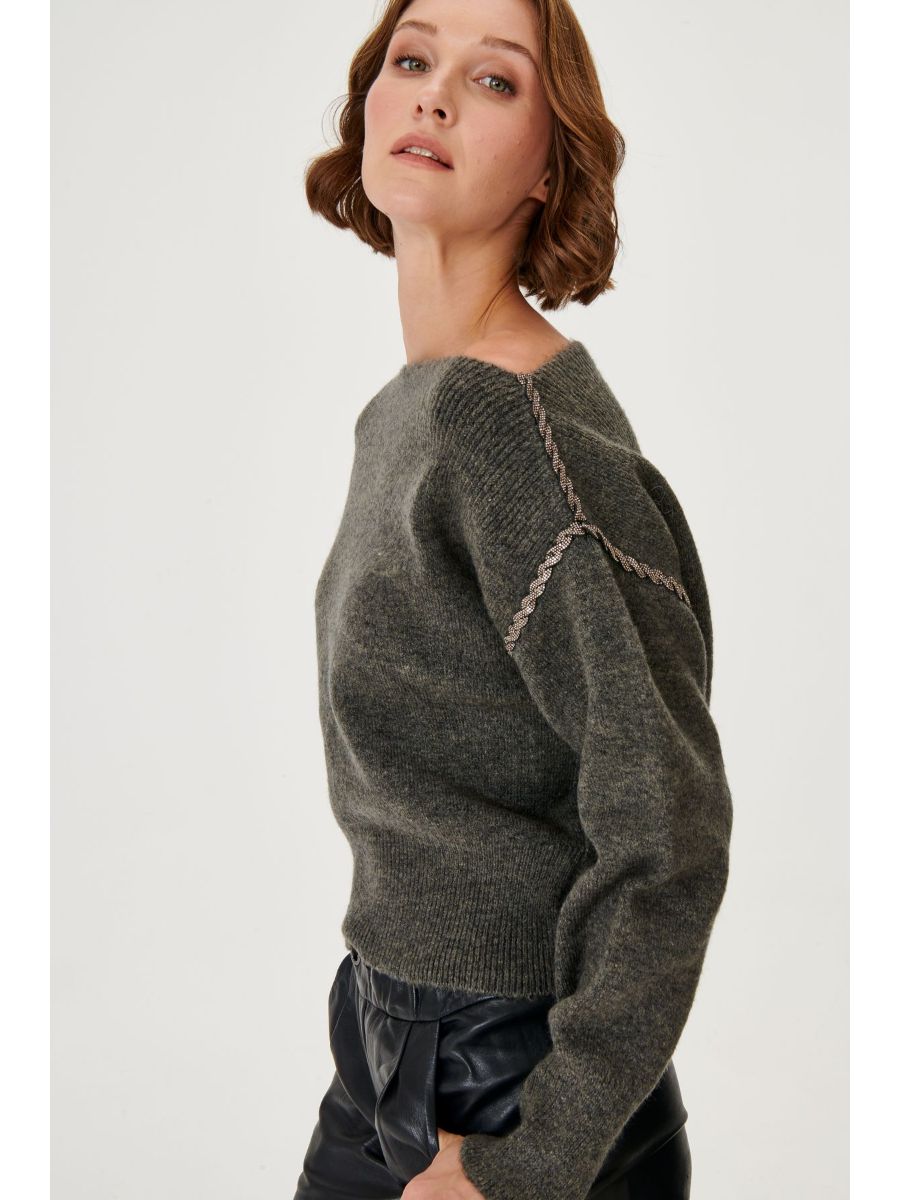 Grey Knitwear Sweater With Handcrafted Spiral Strip Detail Fınal Item - Porterist 2