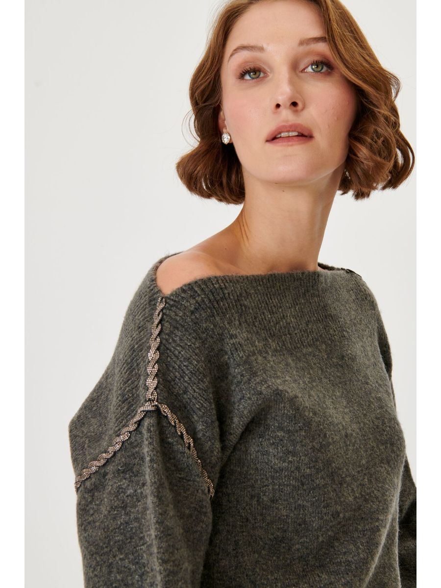 Grey Knitwear Sweater With Handcrafted Spiral Strip Detail Fınal Item - Porterist 3