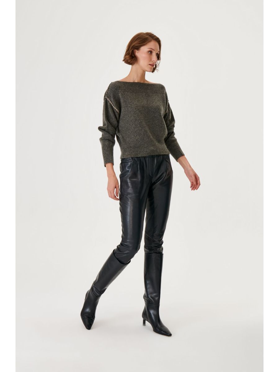 Grey Knitwear Sweater With Handcrafted Spiral Strip Detail Fınal Item - Porterist 4
