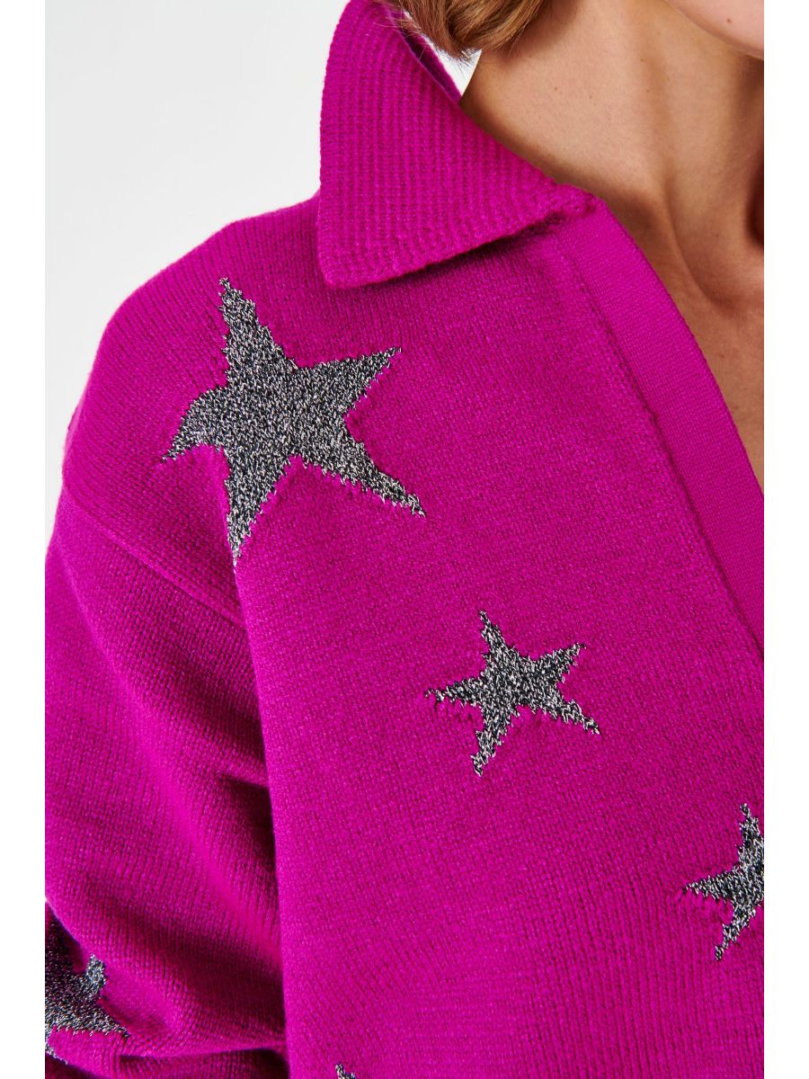 Polo Collar Pink Knitwear Sweater With Silver Star Fınal Item - Porterist 3