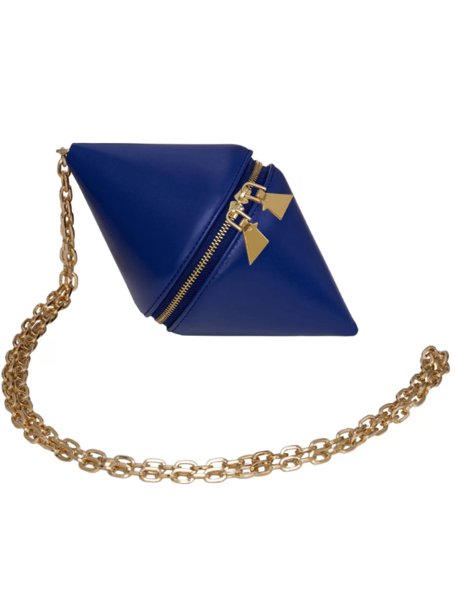 Mookee Navy Blue Color Chain Handle Leather Crossbody Bag