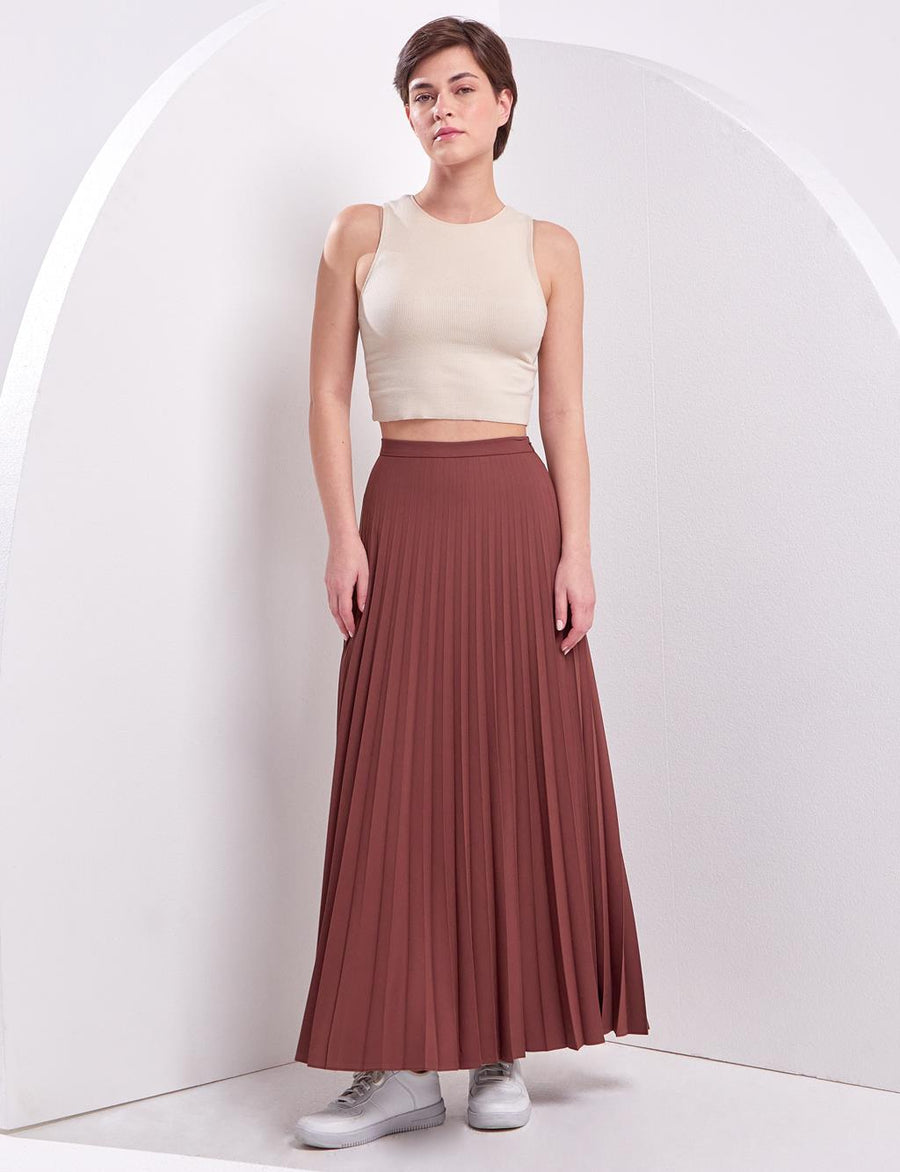 Basic Pleated Skirt Brown Ka Sz Fınal Item - Porterist 1