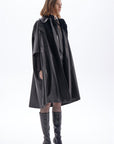 Short Sleeve Long Vegan Leather Coat - Black