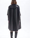 Short Sleeve Long Vegan Leather Coat - Black