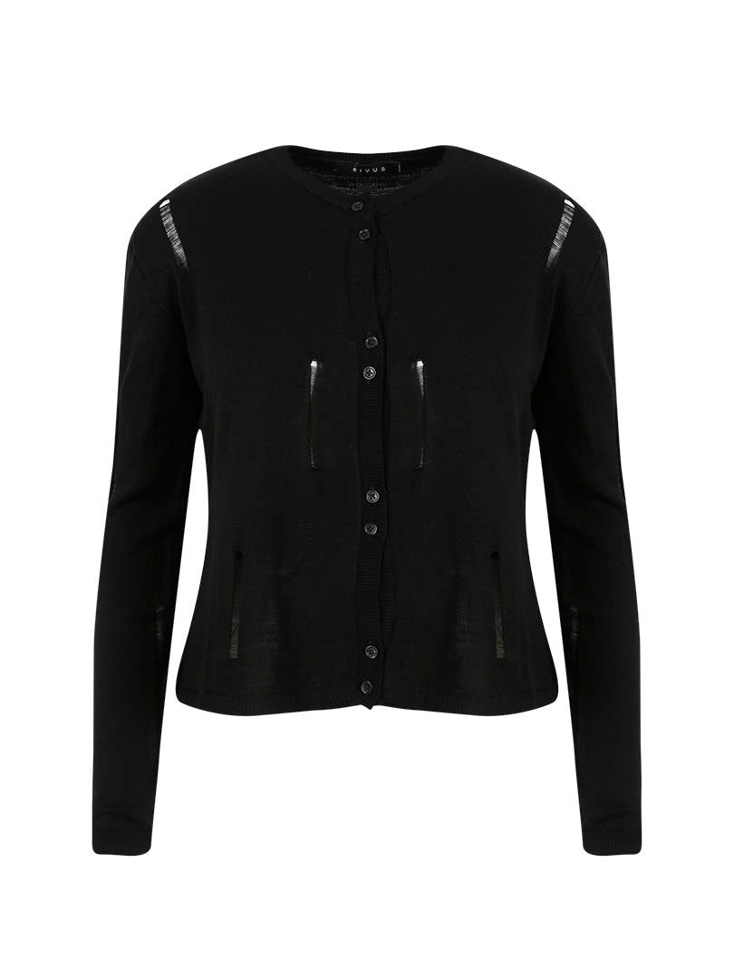 Ripped Detailed Knitwear Cardigan - Black