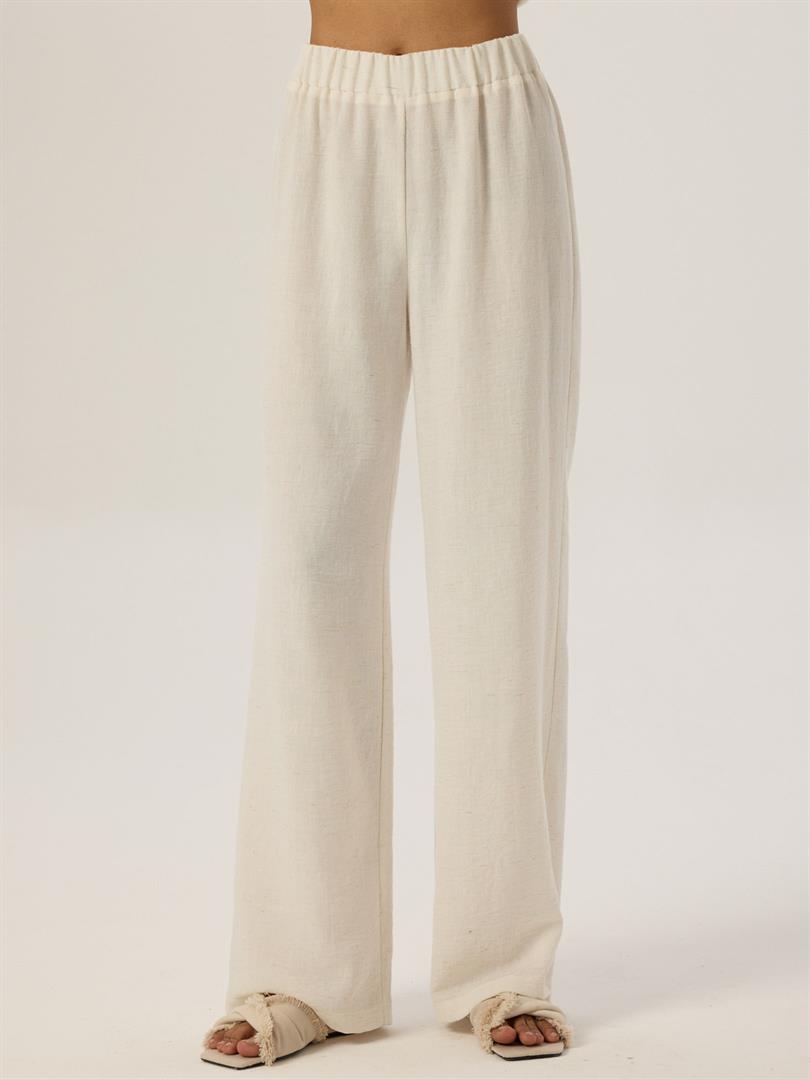 Elastic Waist Slippery Fit Trousers - White