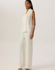 Front Pleated V-Neck Sleeveless Blouse - White