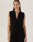 Front Pleated V-Neck Sleeveless Blouse - Black