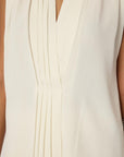 Front Pleated V-Neck Sleeveless Blouse - White