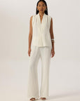 Front Pleated V-Neck Sleeveless Blouse - White