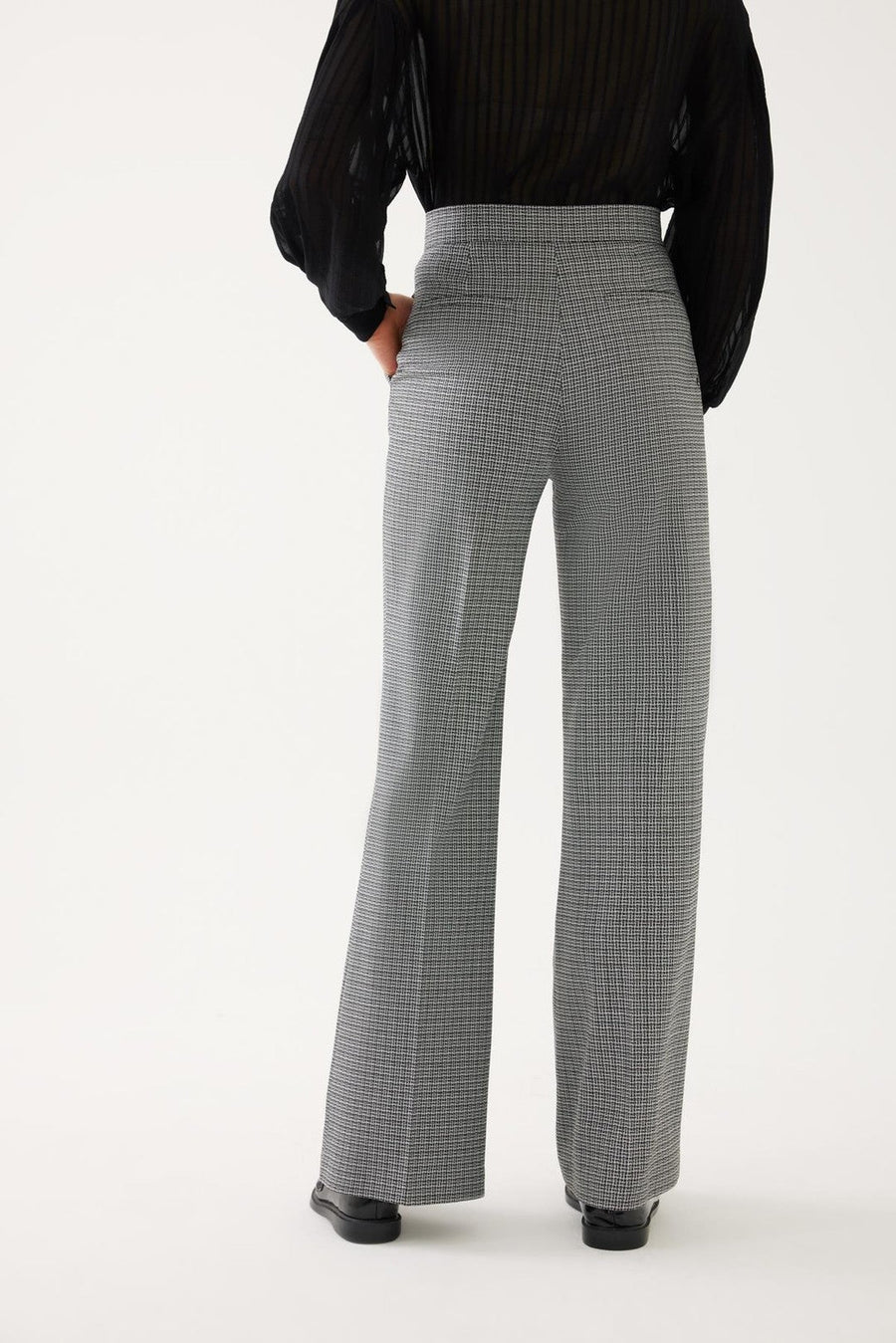 Black And Bone Patterned Trousers With Waist Detail