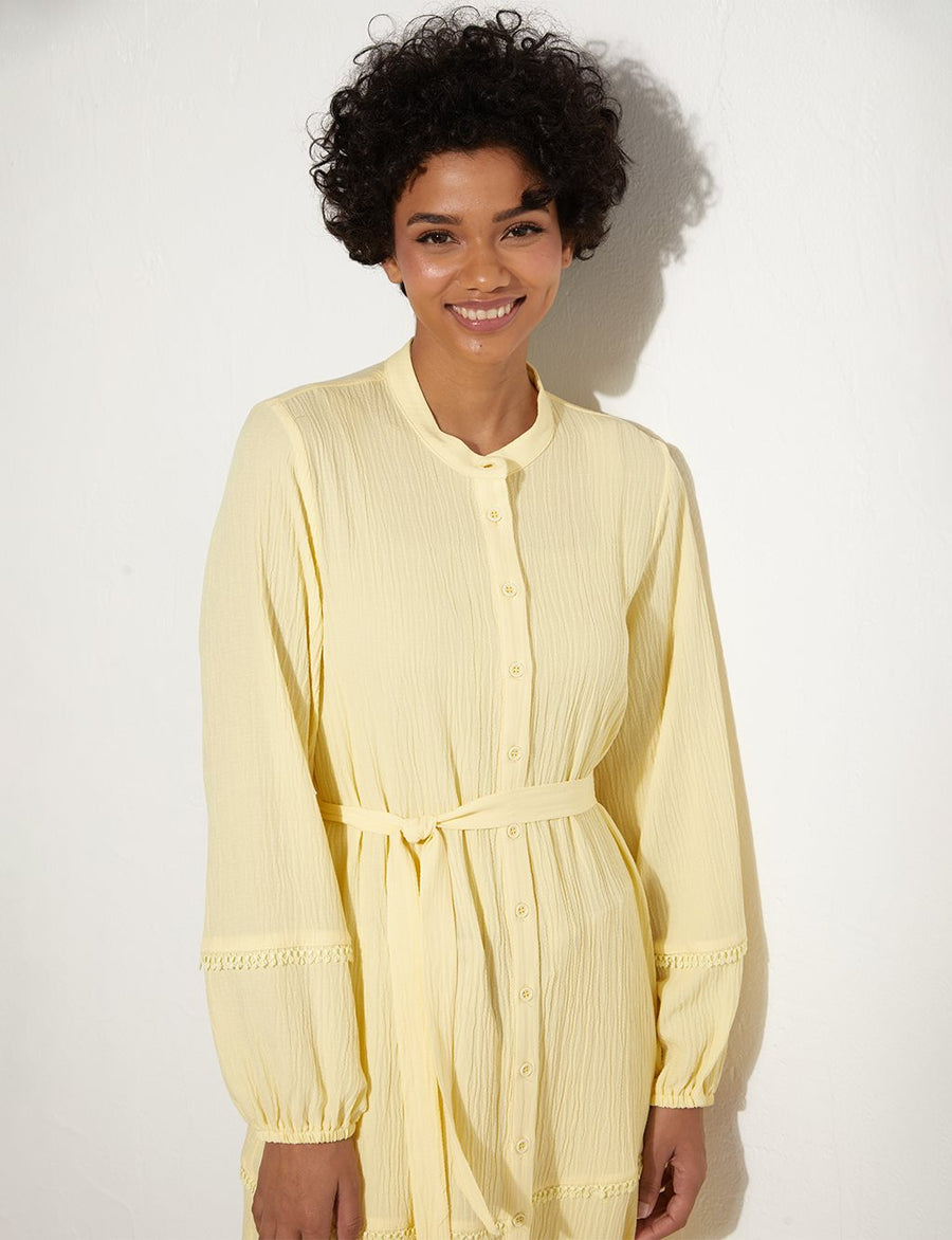 Ribbon Scalloped Crinkle Tunic Yellow