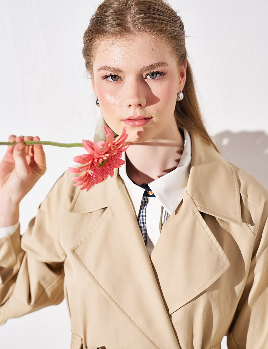 Wide Lapel Trench Coat Beige