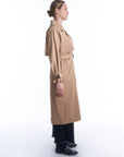 Double Breasted Collar Belt Detailed Trench Coat Beige