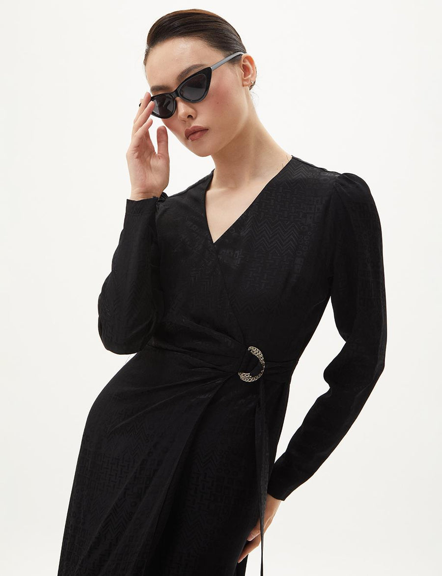 Metal Buckle Detailed Stylish Black Dress Fınal Item - Porterist 6
