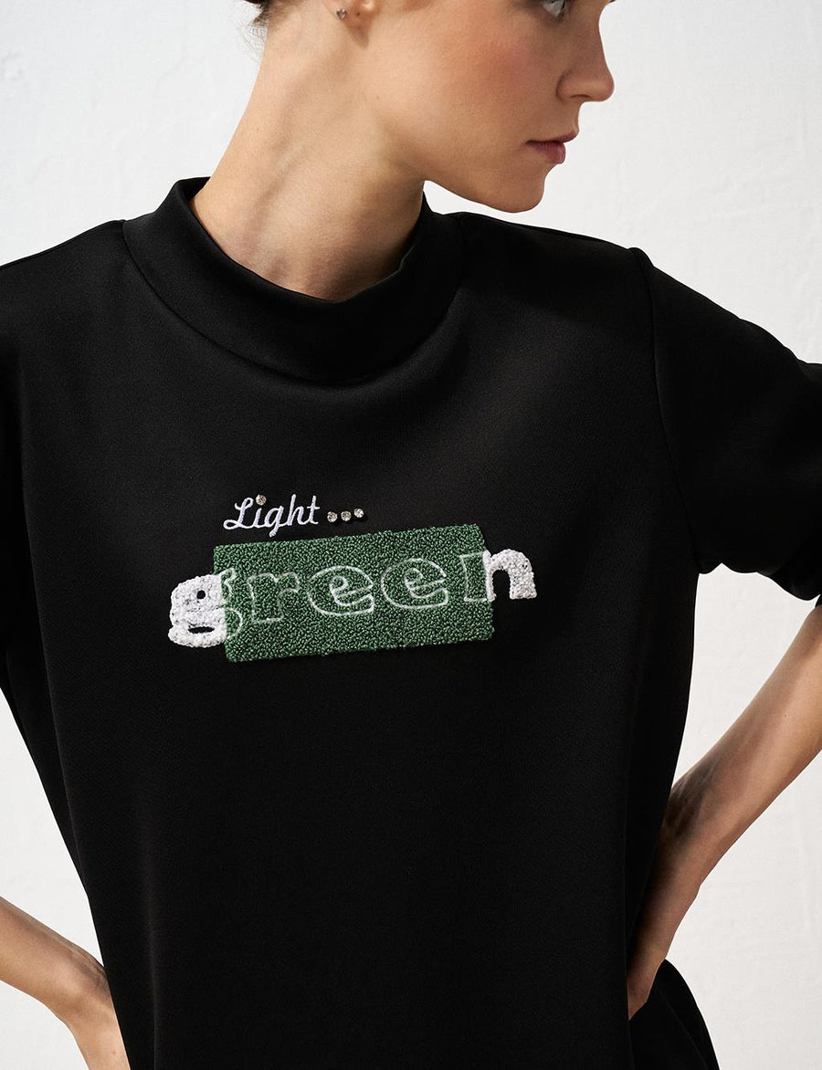 Slogan Detailed Sweatshirt Black