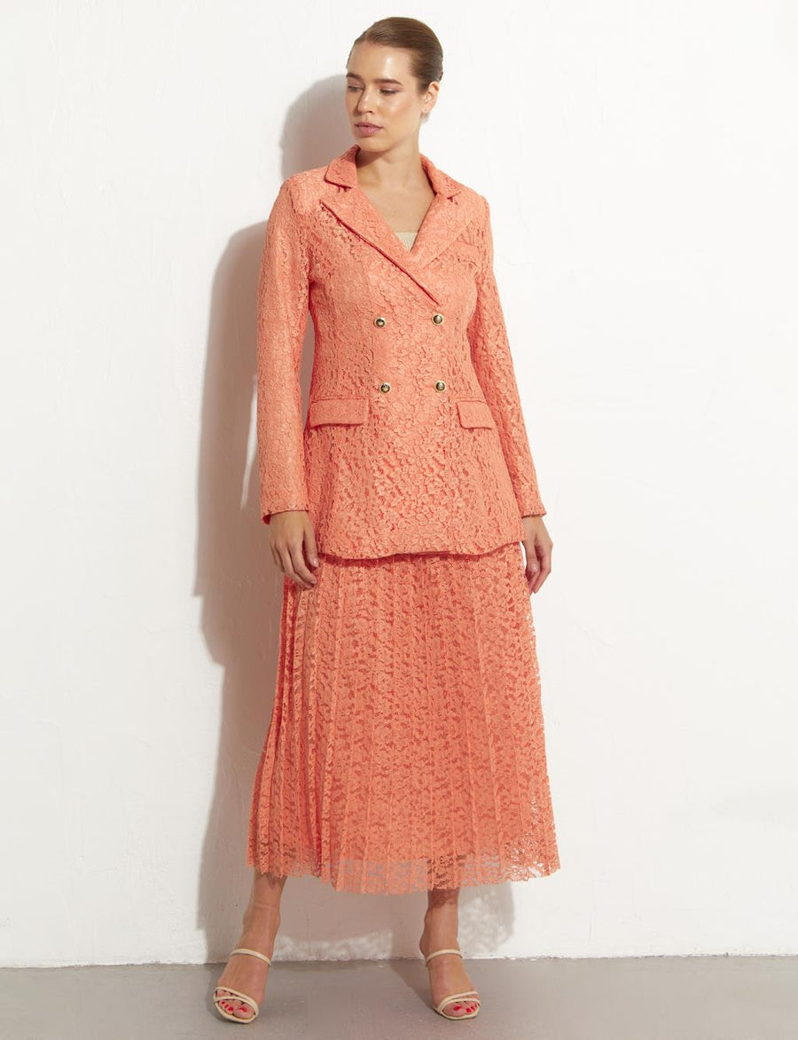 Pleated Lace Skirt Peach