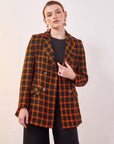 Plaid Tweed Blazer Jacket Black-Orange