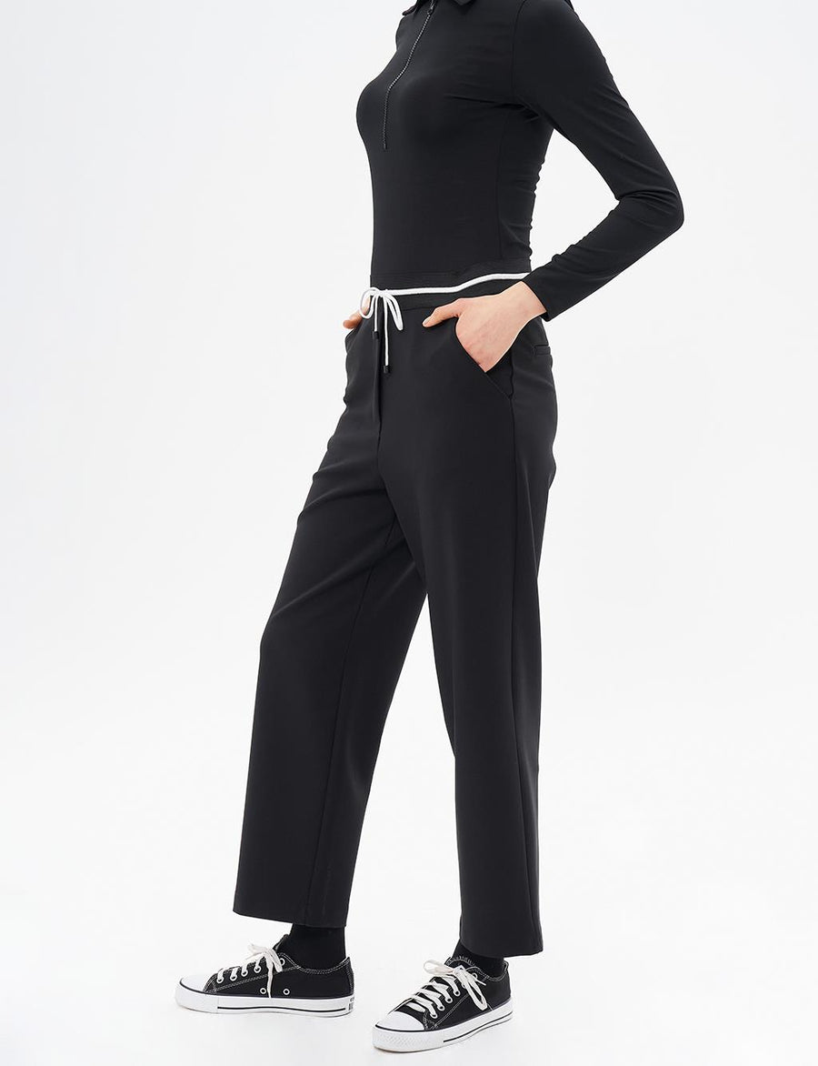 Elastic Waist Lace-up Trousers Black