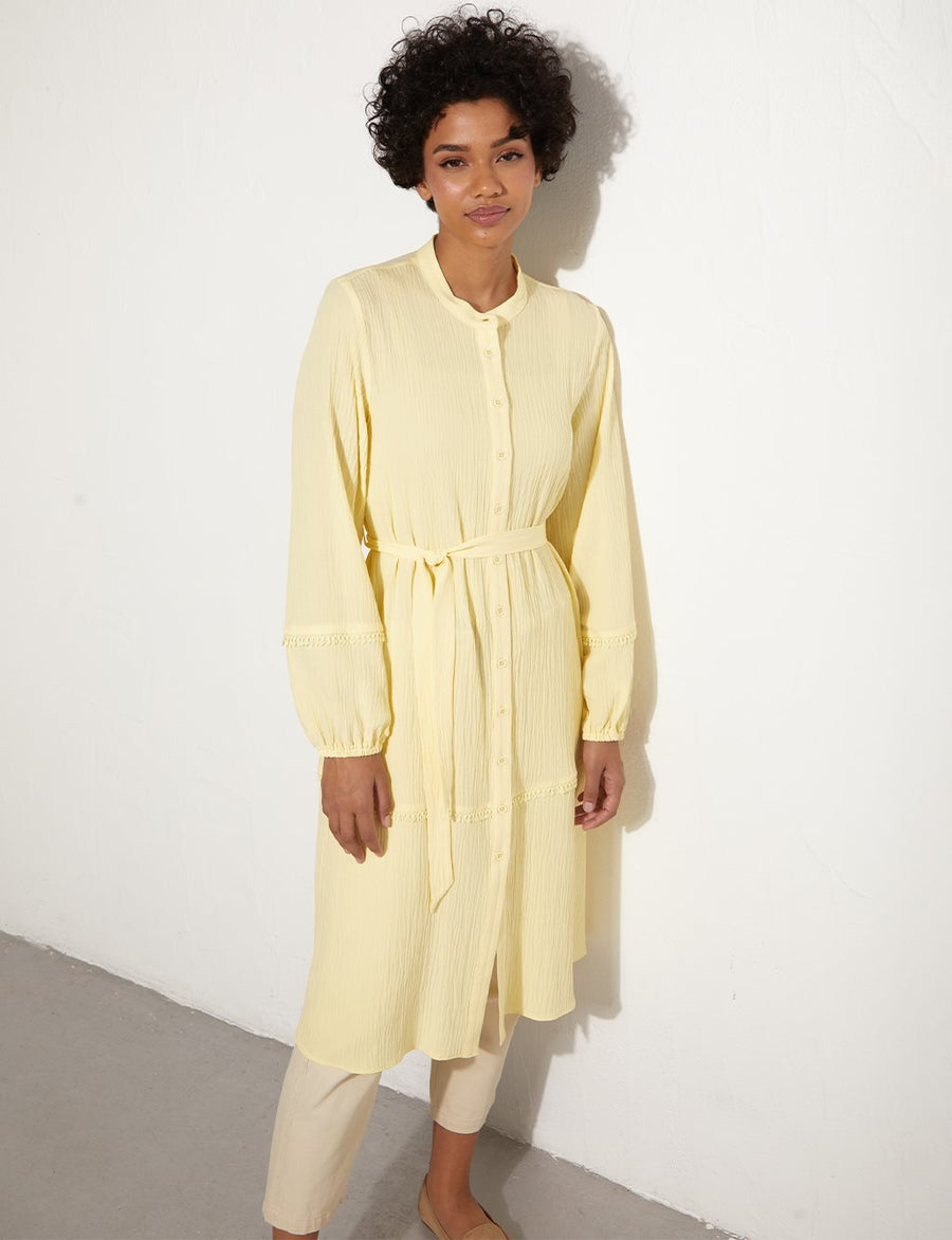 Ribbon Scalloped Crinkle Tunic Yellow