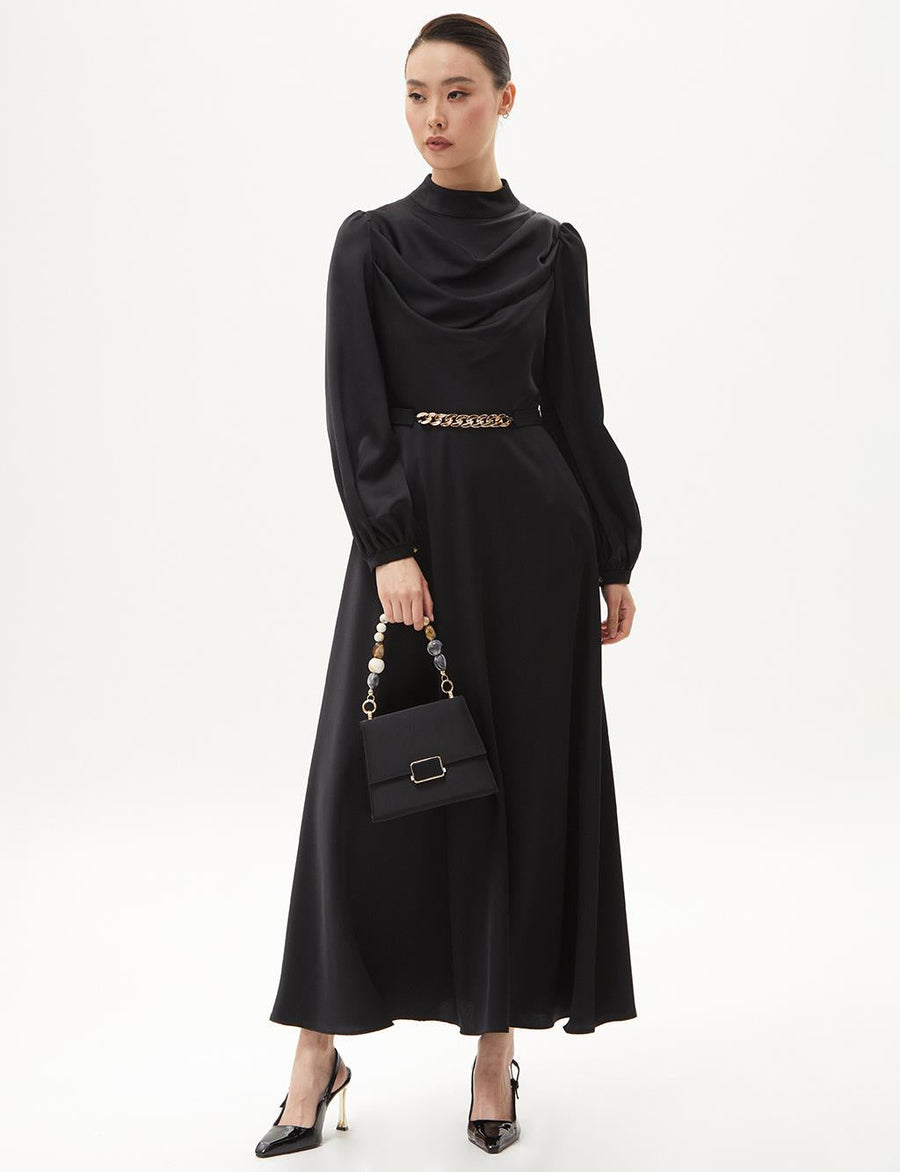 Belt Detailed Stylish Dress Black Fınal Item - Porterist 2