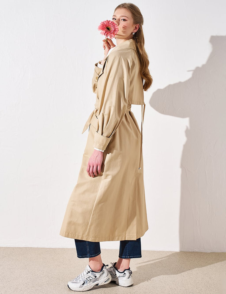 Wide Lapel Trench Coat Beige