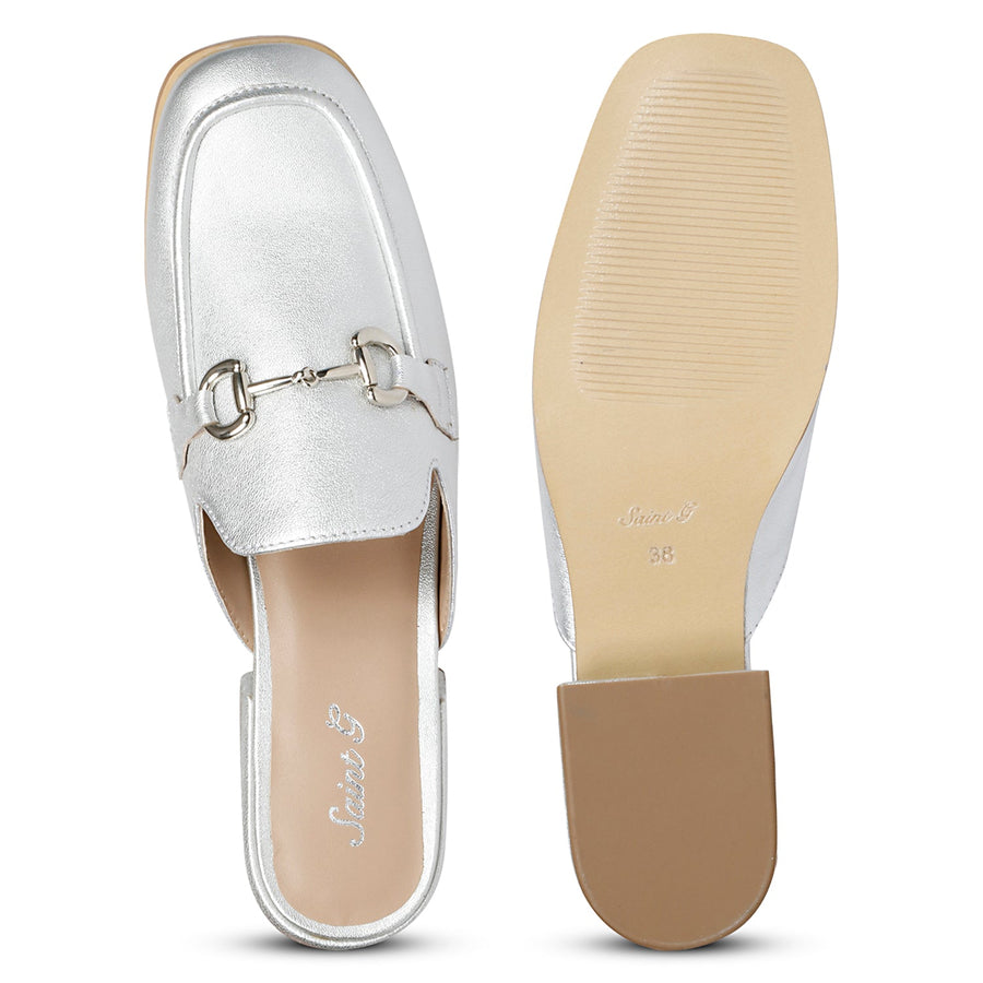 Savannah Metallic Flat Mules Silver 