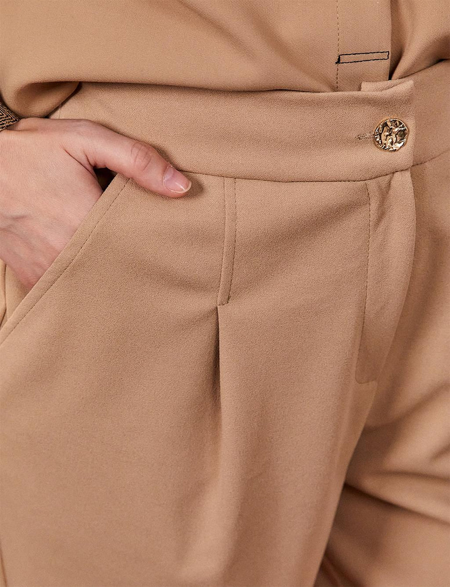 High Waist Ironed Trousers Milk Brown