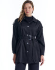 Epaulette Detailed Belt Accessory Trench Coat Black